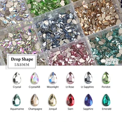 Hot Sale Drop Shape 5x8MM Flat Back Nail Art Rhinestone 12 Color Glass Stone DIY Manicure Decorations Mini Diamond 100Pcs
