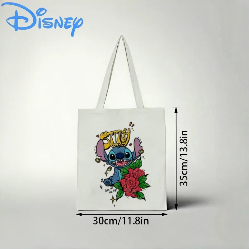 

1PC Disney Lilo & Stitch Canvas Tote Bag, Rose Graffiti Print Eco-friendly Shoulder Bag