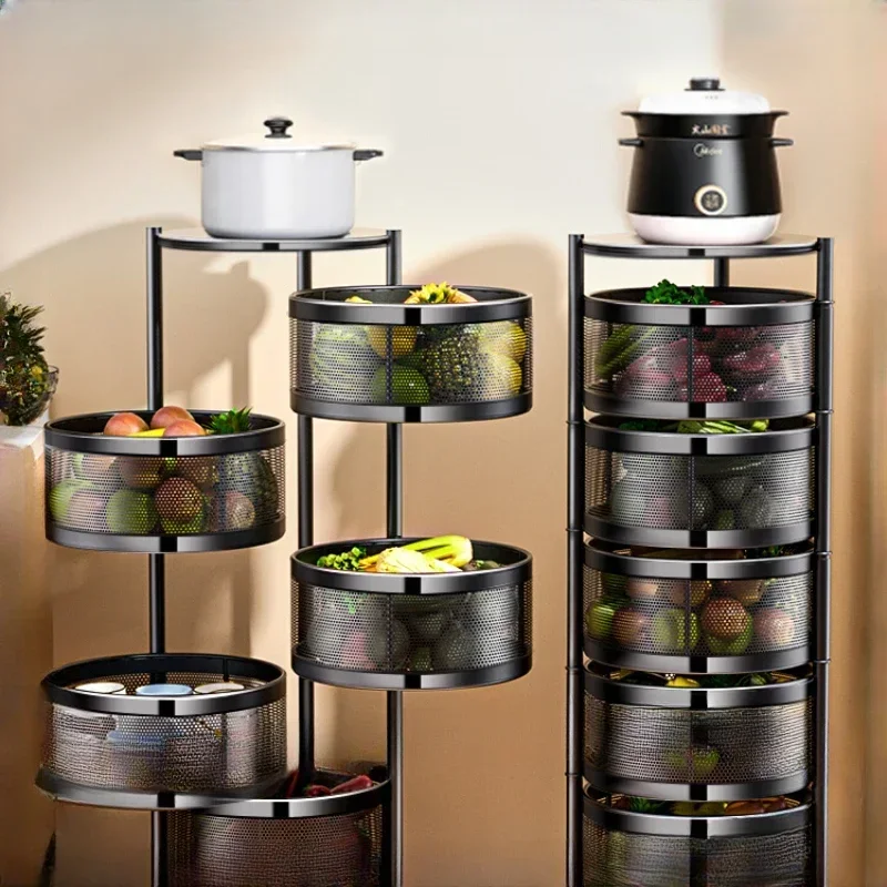 Rotating storage rack, kitchen vegetable, floor to floor, multi-layer fruit basket, household multifunctional and dedicated