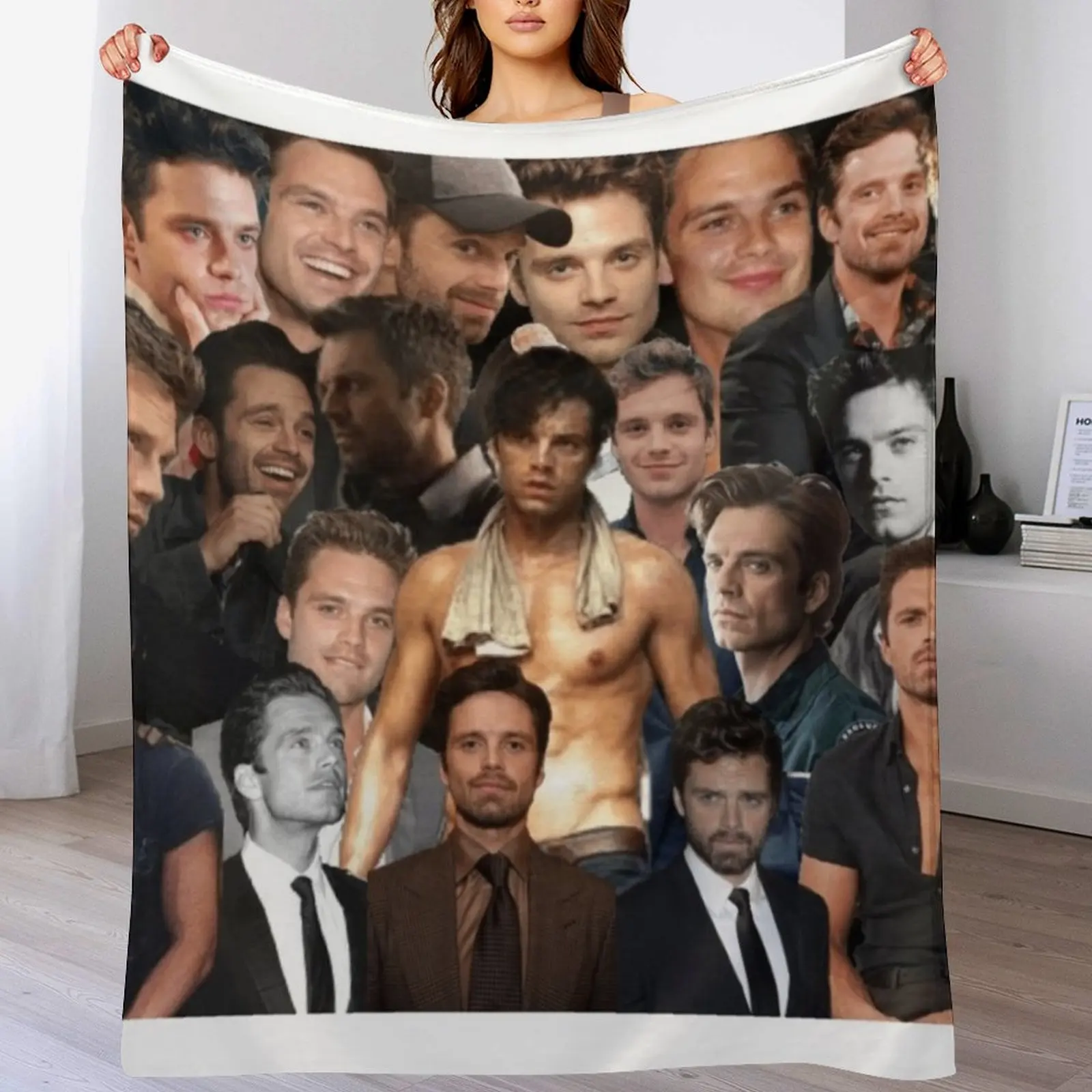 

Sebastian Stan collage Throw Blanket Sofas cosplay anime Stuffeds Retros Blankets