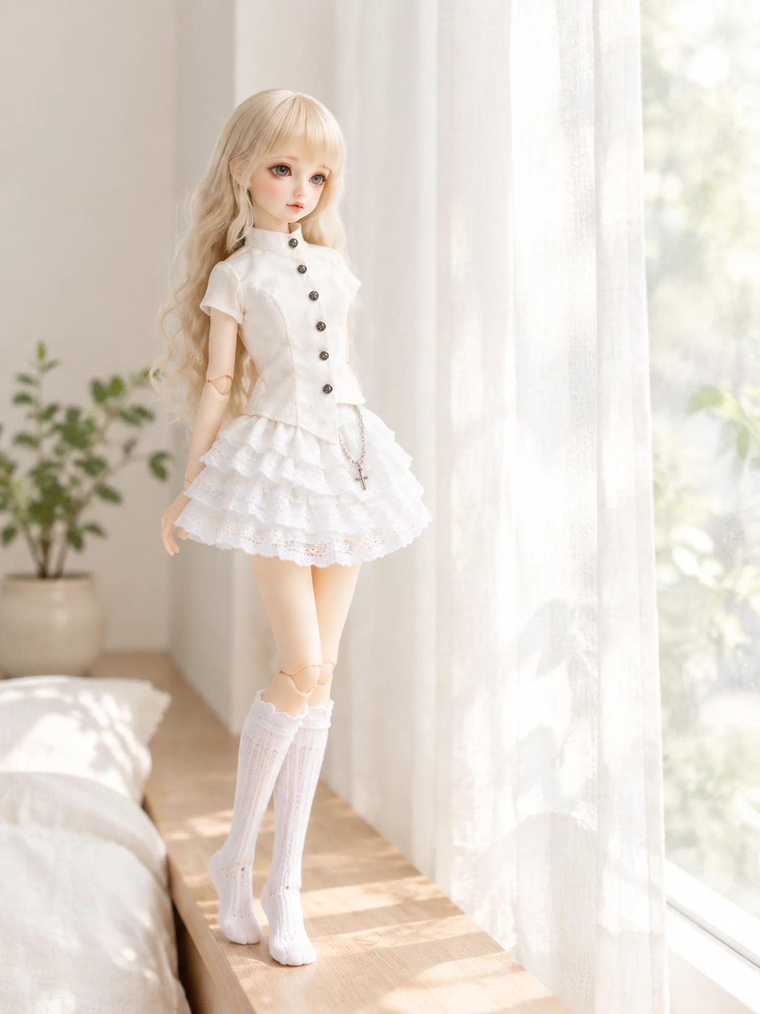 roupas-para-boneca-bjd-1-4-originais-1-6-azone-top-branco-com-cintura-e-saia-de-renda-multicamadas-estilo-anjo-doce-4-moda-pelucia