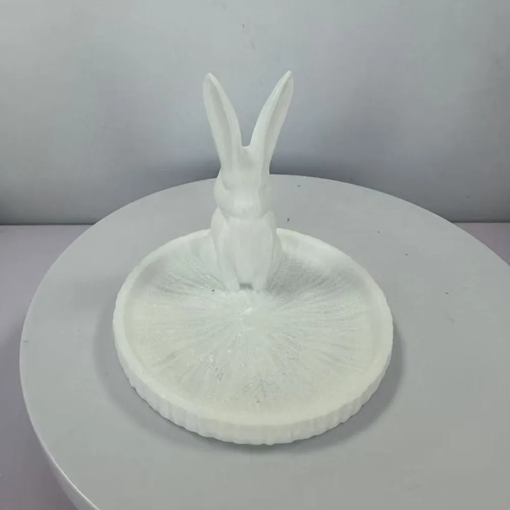 Cute 3D Printed Rabbit Jewelry Organizer Cartoon Animal Shaped Jewelry Storage Tray Key Tray Necklace Display Tray Vanity Table