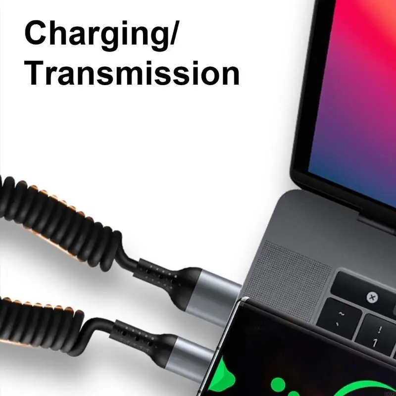 B0KF Coiled USB Kabel Kabel Kabel Dane Extenblebleble 150 PD100W