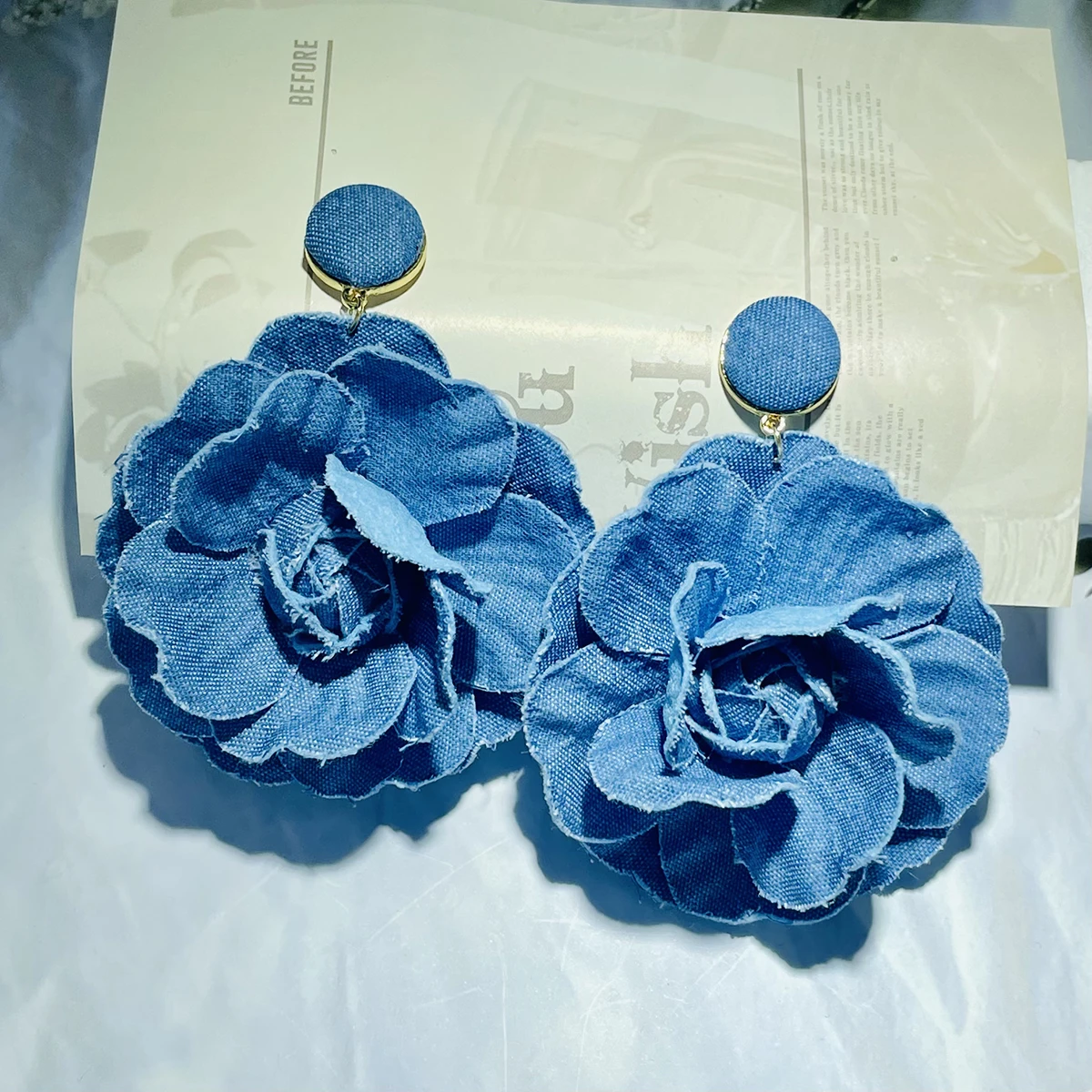 Pendientes bohemios de algodón azul para mujer, aretes colgantes de flores, joyería de vacaciones de moda, novedad de verano