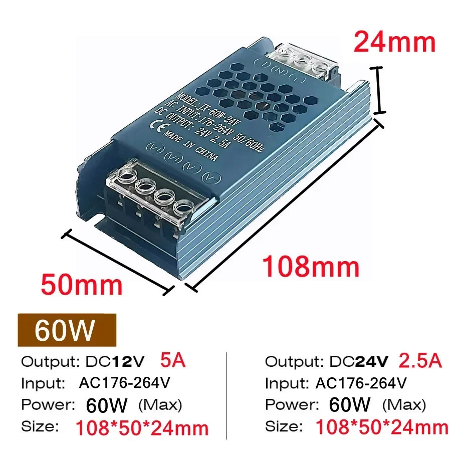 Ultra Dunne 12 V/24 V LED Voeding Adapter 60 W 100 W 200 W 300 W 400 W Verlichting Transformator 5A 12A LED Strip Schakelaar Driver Lamp
