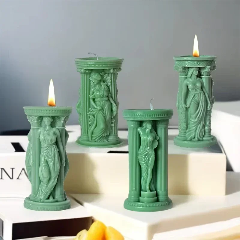 

Goddess Athena Scented Candle Silicone Mold DIY Roman Column Plaster Resin Scented Candle Making Supplies Molds European