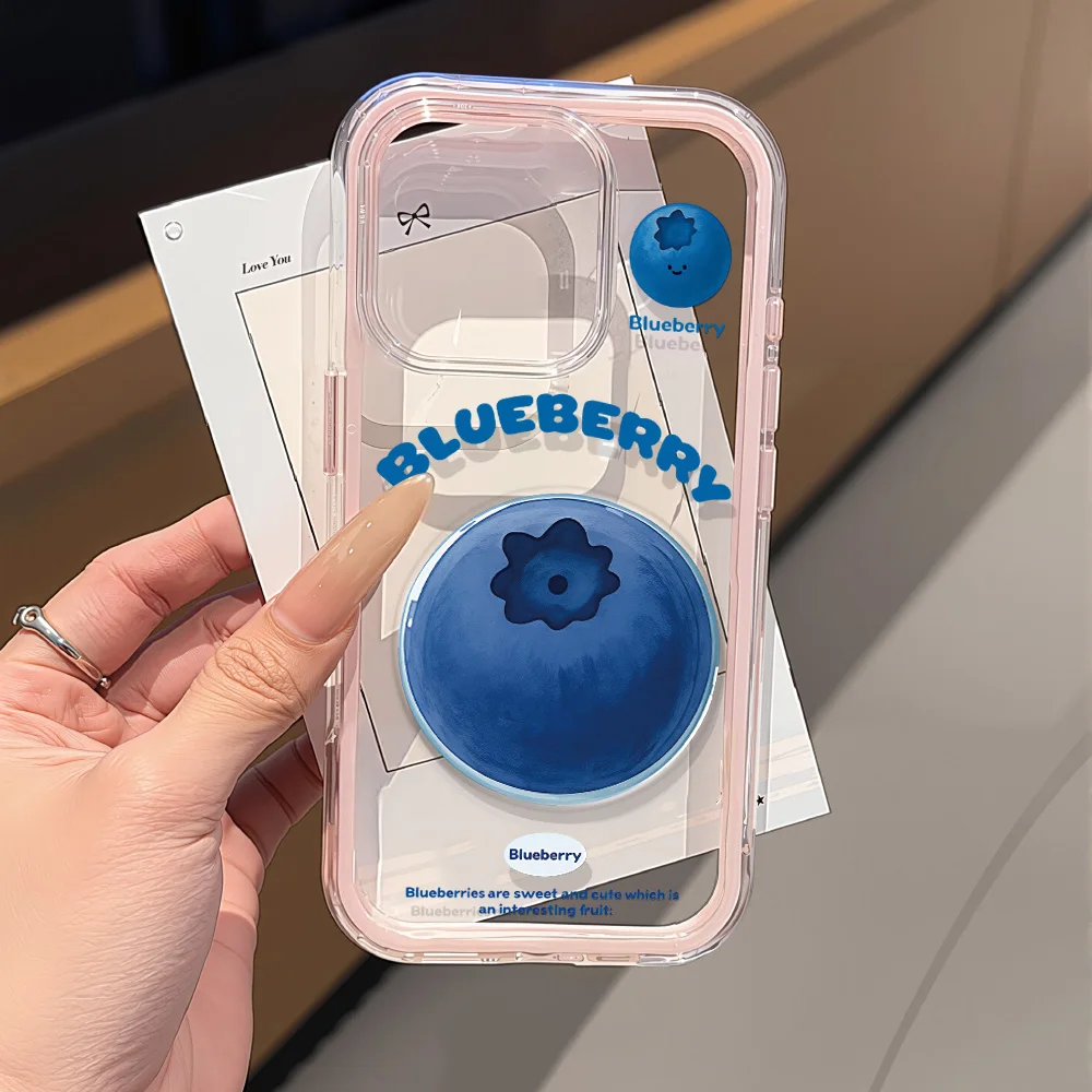 Cute Big Blueberry Suction Cup  Phone Case For Samsung Galaxy S26 Ultra S25 S24 S23 S22 Plus FE A55 A54 A53 2 in 1 Clear Cover