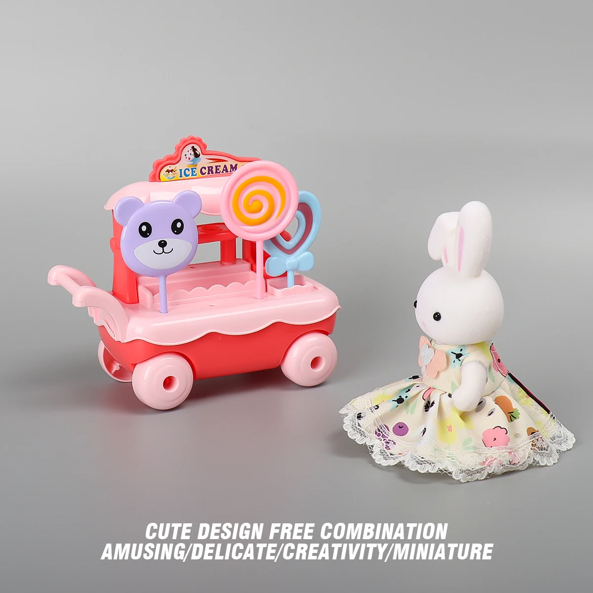 1:12 Baby Girls Pretend Play House Role-Play Toy Ice Cream Truck Simulated Shopping Bunny Set Children Accessories For Gifts