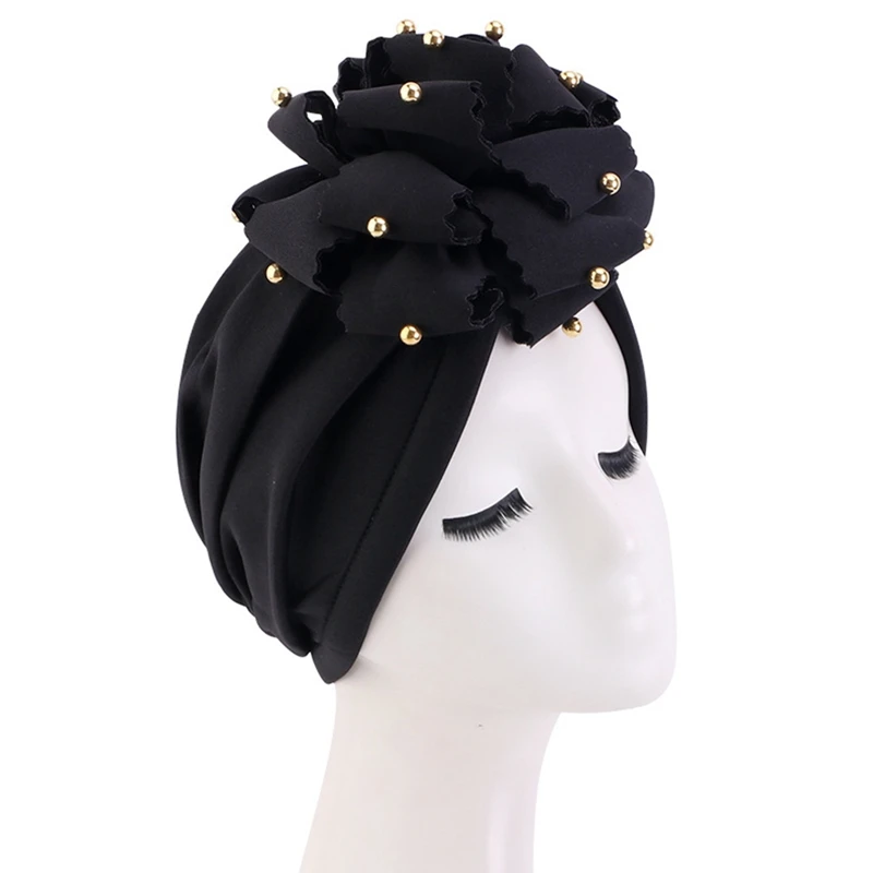 Gorro Hijab musulmán para mujer, flores 3D con cuentas de Color dorado, turbante, gorro islámico para la cabeza, accesorios para el cabello para mujer, bufanda musulmana