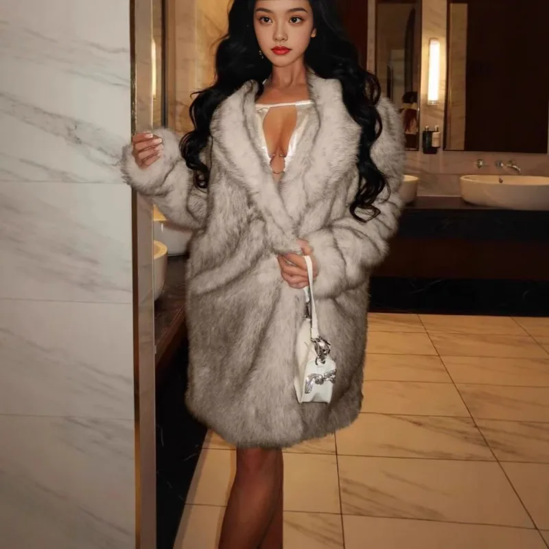 가을 겨울 새로운 여성 자켓 열 컴포트 자켓 캐주얼 코트 인공 모피 모조 모피 롱 코트 하이 스트리트 2025