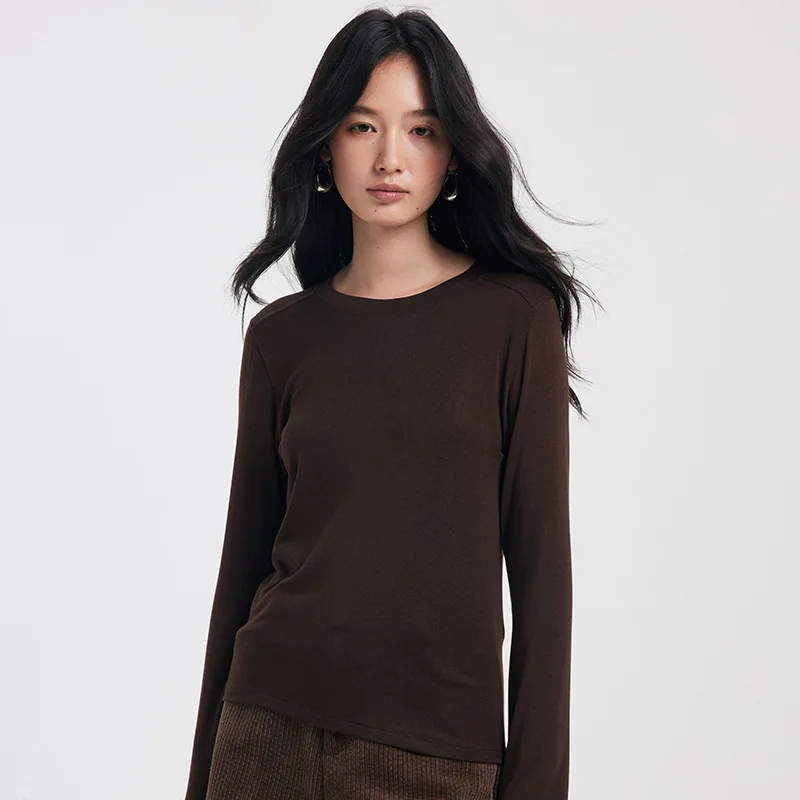 Women's Fall Winter Tencel Acetic Acid Base Layer Tops Lyocell Wool Blend Warm Knitted Pullover Solid Color Long Sleeve Crew Nec