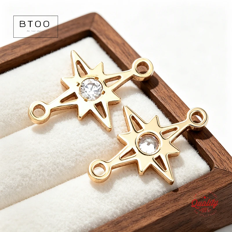 

14K Gold Filled Star Charms with Double Hole Zircon Jewelry Making Supplies for Bracelets Earrings Necklaces