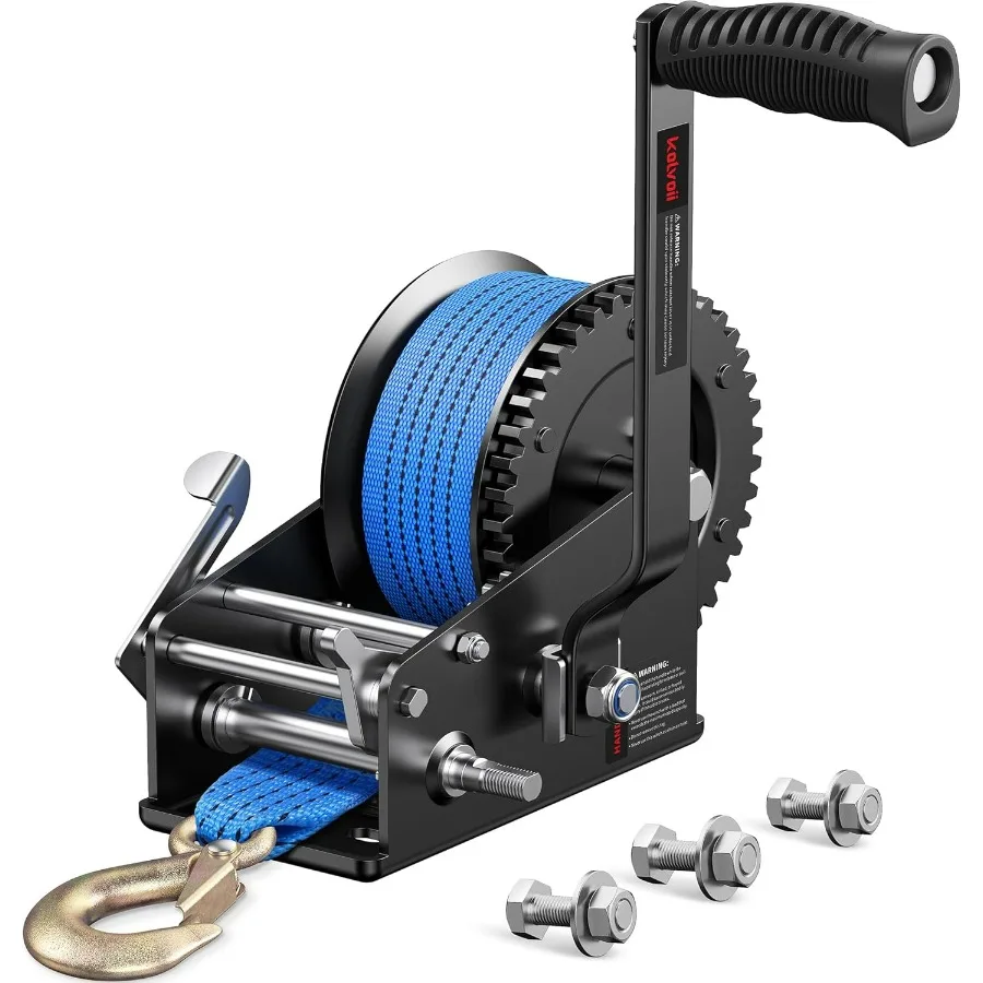 

3500lbs Boat Trailer Winch with 33FT Strap, Heavy Duty Hand Winch 2-Way Ratchet 4:1/8:1 Gear Ratio, Comfortable Handle for Boat,