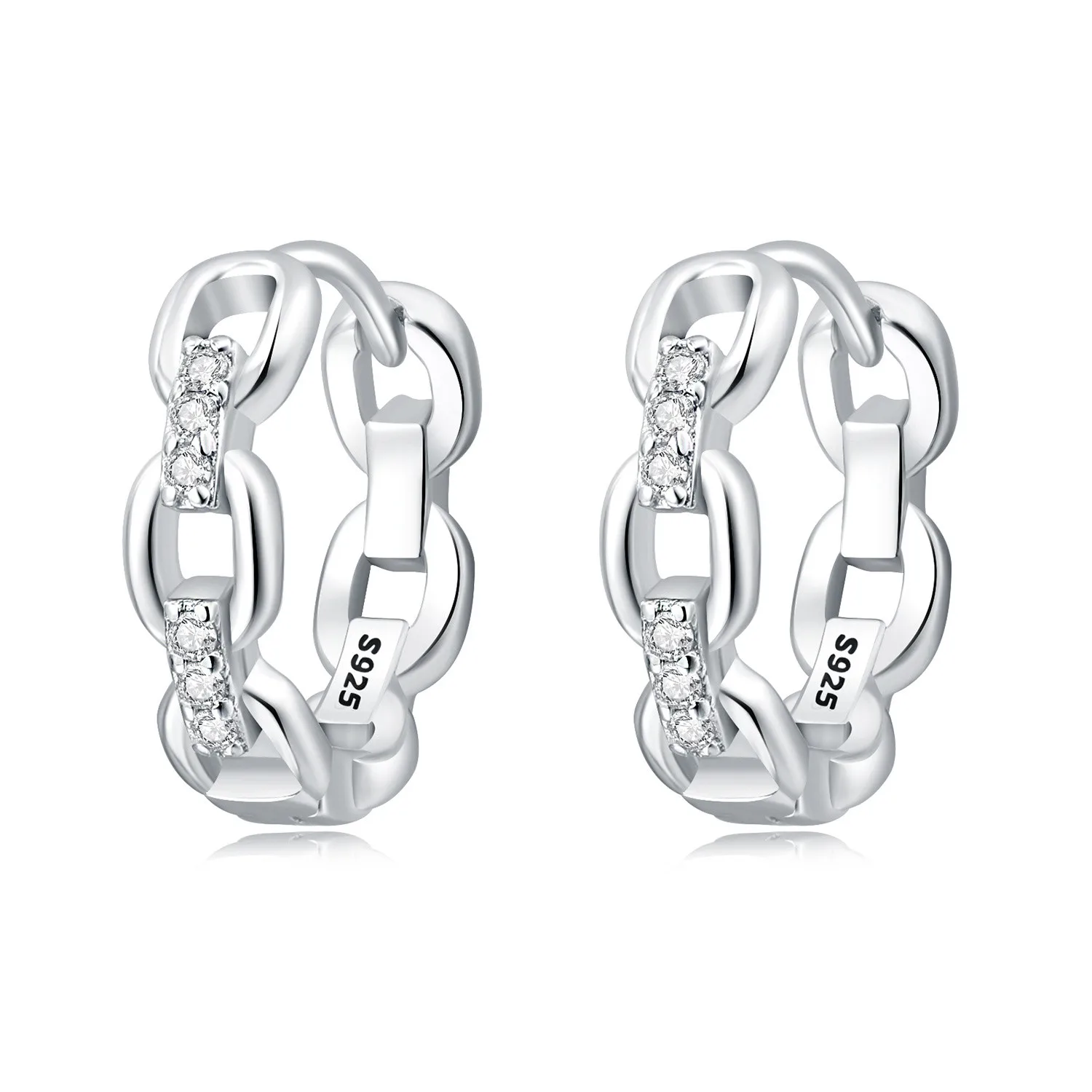 CYCUFF S925 Sterling Silber Ohrringe mit Hohlketten-Design, Creolen für Damen, Original Trendiger Schmuck, Jubiläumsgeschenk