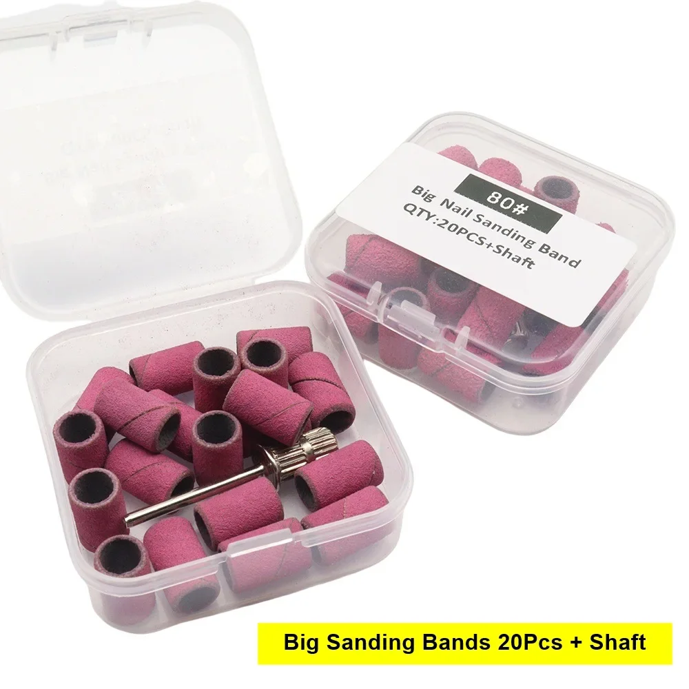 Quality 20pcs per box Big Sanding Bands For Nail Drill Nail Sanding Cap Professional 2 Color Coarse Fine Grit Efile Sand Set