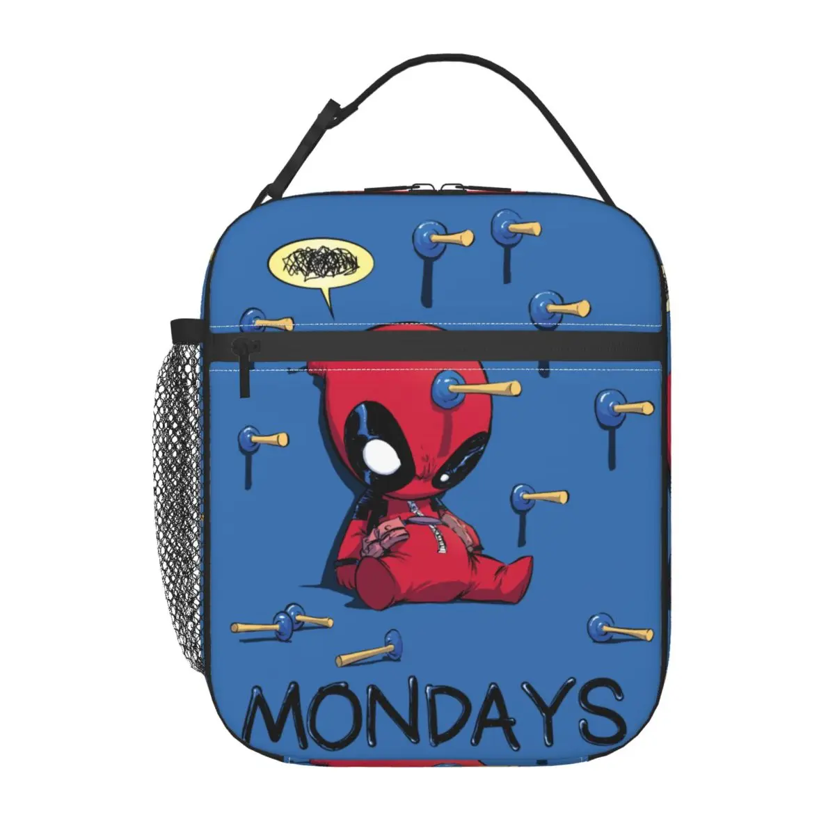 Custom Deadpool I Hate Mondays Thermal Insulated Lunch Bags Resuable Bento Box for Work School Travel Storage Food Tote Bags