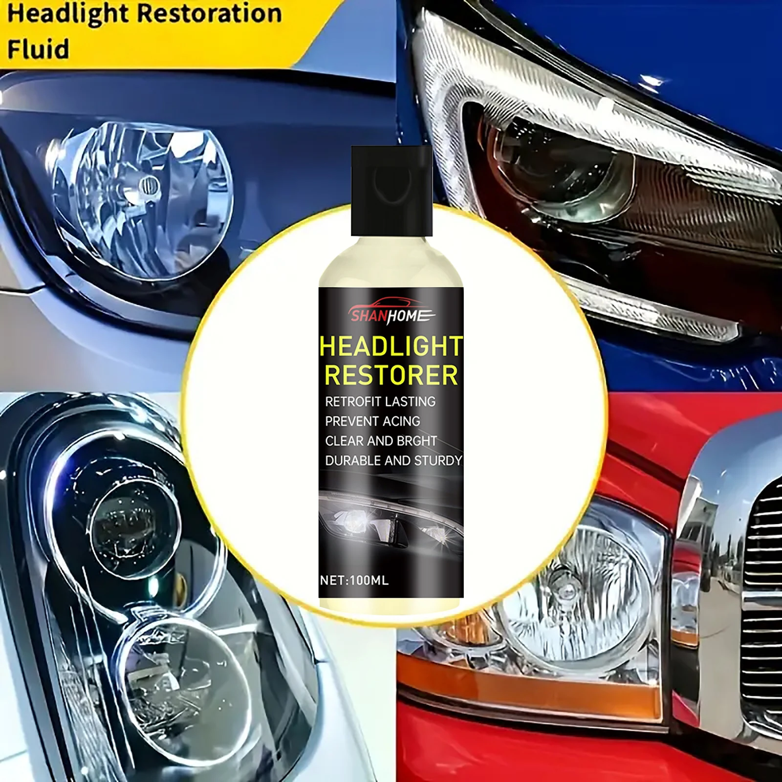 Car Headlight Refurbishment Repair Fluid, No Polishing Car Headlight Shell Aging Cleaning Agent, Lampshade Yellowing Polishing Agent Artifact