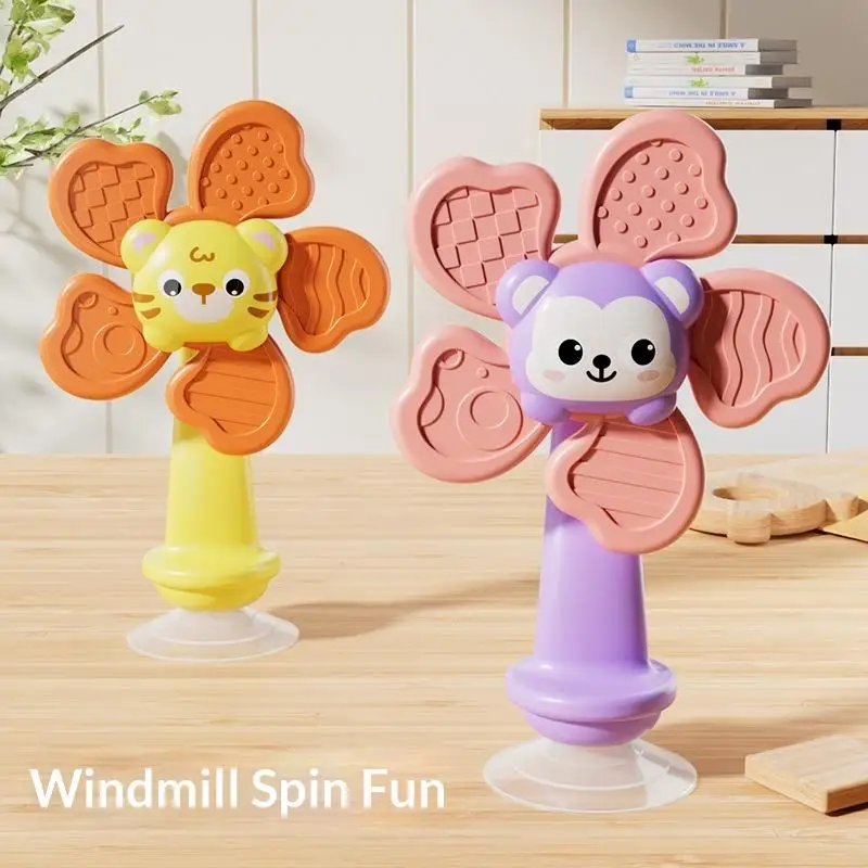 Toddler Sensory Rattle Suction Spinner Toys Non-toxic Food Grade for Baby High Chair Dining Table Bathtub Play 0-3Y