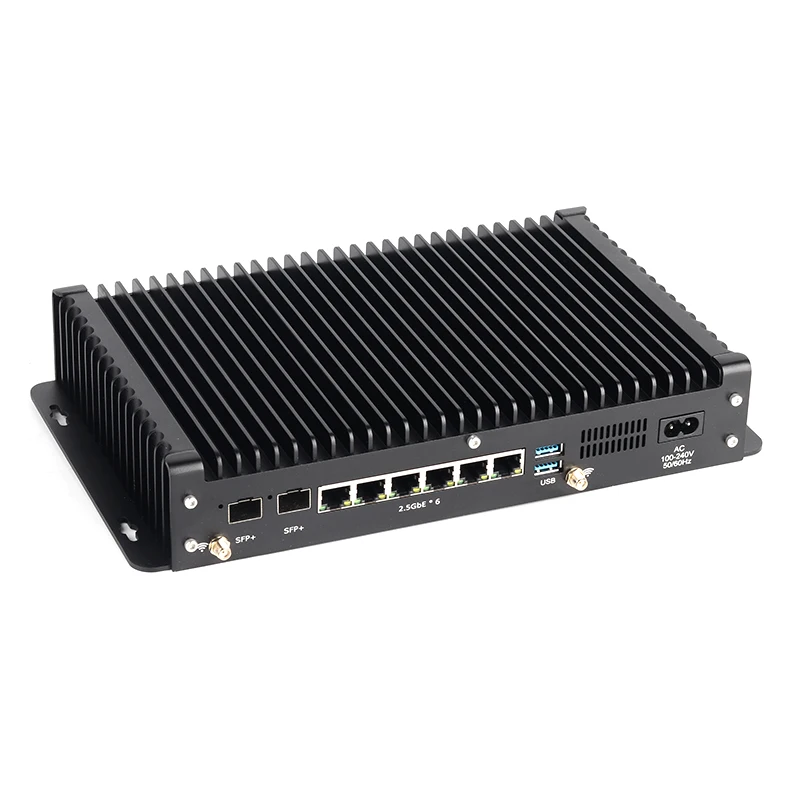 Industrial Fanless Mini PC Intel Core i5-1235U 6x 2.5G Ethernet 2x 10G SFP+ WiFi 4G 5G LTE 2x DDR5 2x M.2 SSD Windows Linux