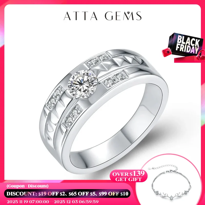 

ATTAGEMS Moissanite Ring for Men 0.5CT Classic style 925 Sterling Silver Ring Diamond Fine Jewelry Engagement Ring For Wedding