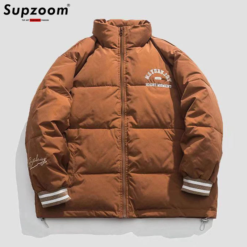 Supzoom jaket Baseball tebal kasual pria, jaket bisbol bordir kasual reguler, mantel pendek musim dingin untuk pria