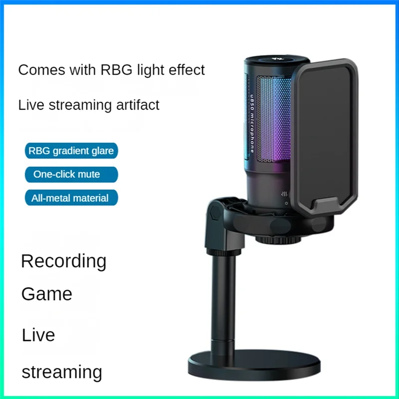 All Metal USB Capacitors Microphone,PC Gaming Recording Desktop Laptop Mic,RGB Streaming Podcasting Mic for Online Game,