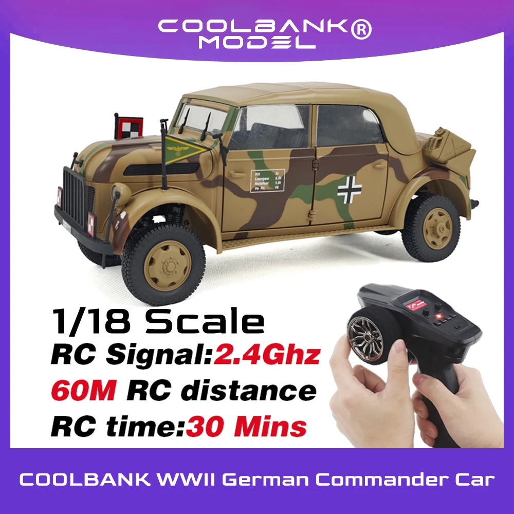 COOLBANK-coche de comandante alemán de la Segunda Guerra Mundial, vehículo militar, camión, escala 1/18, 2,4 Ghz, coche de Control remoto, juguetes para adultos y niños, regalos