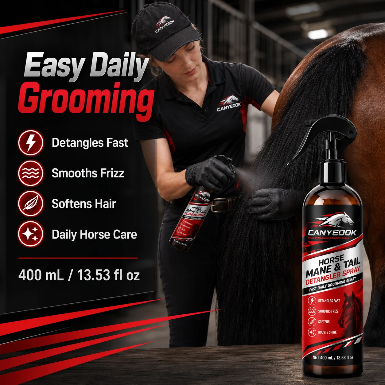 Horse Mane Tail Spray Waterless Shampoo No Rinse Cleaning Detangling Smooth Shiny Horse Coat Grooming Spray for Daily Care