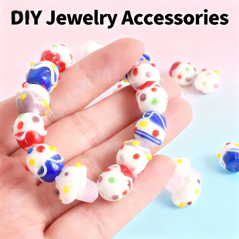 

10pcs/lot Personalized Colorful Glass Pastry Cake Bead Spacers for DIY Bracelet Accessories Handicrafts Cute Ladies Jewelry bulk