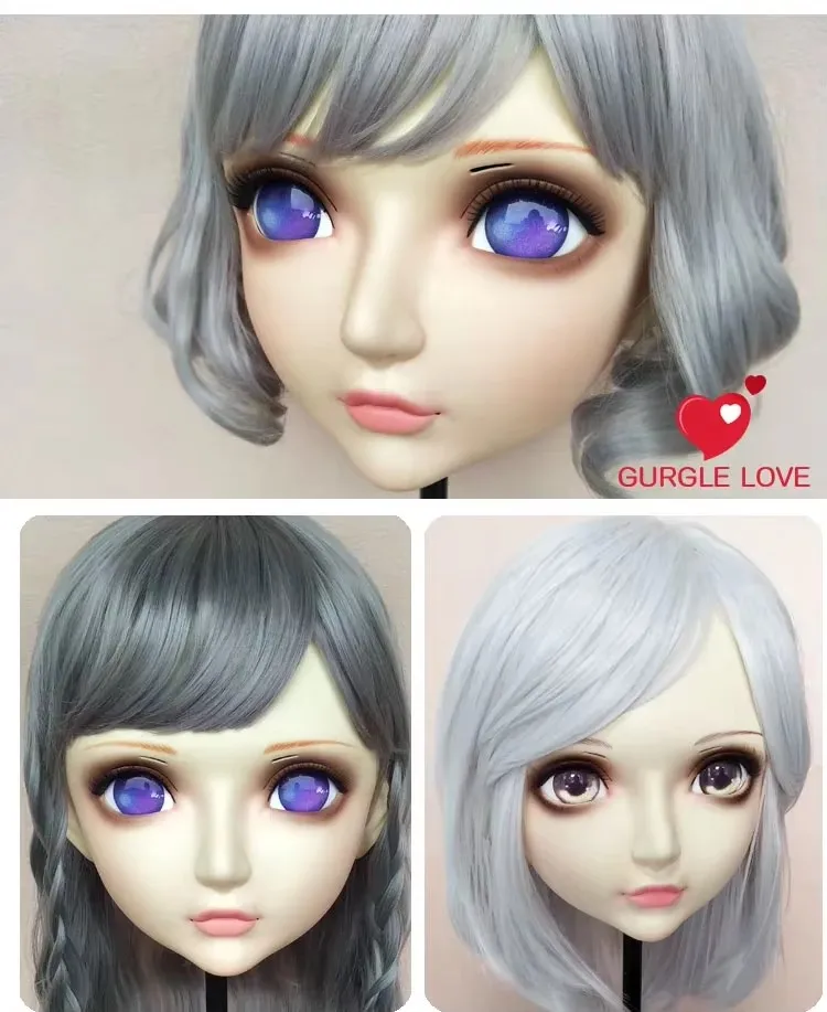 (GL085) Sweet Girl Resin Half Head BJD Kigurumi Mask With Eyes Cosplay Anime Role Lolita Mask Crossdressing