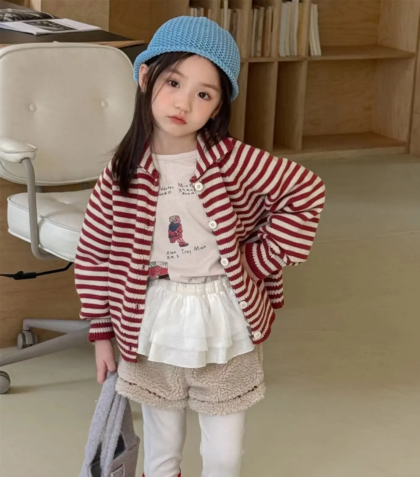 Autumn Winter Children's Striped Knitted Cardigan Korean Style Baby Girls Sweater Coat 1-6Y Toddler Kids Sweater