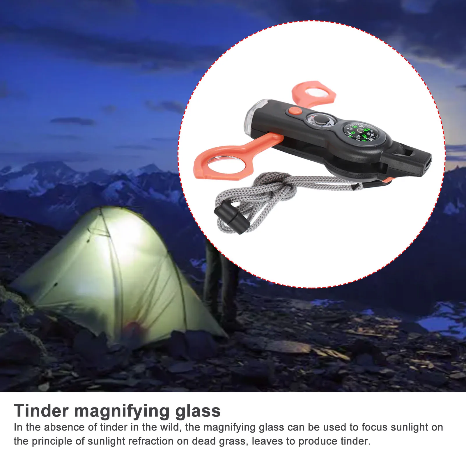 7 in 1 Emergency Survival Whistles Signal Mirror Multifunctional Function Whistle Magnifying Glass LED Light for Exploration