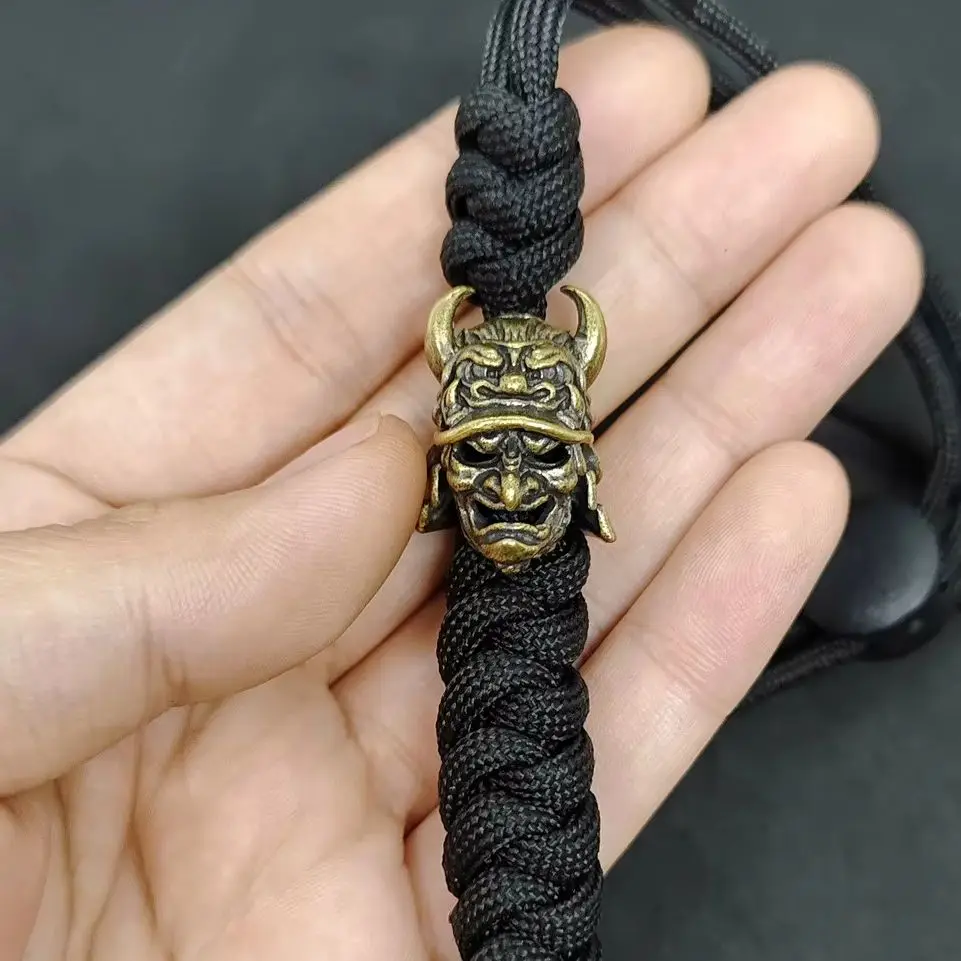 Japanese Eagle Nose Samurai  Knife Bead Keychain Pendant Brass EDC Umbrella Rope Hangings DIY Handmade Lengthen Lanyard Keychain