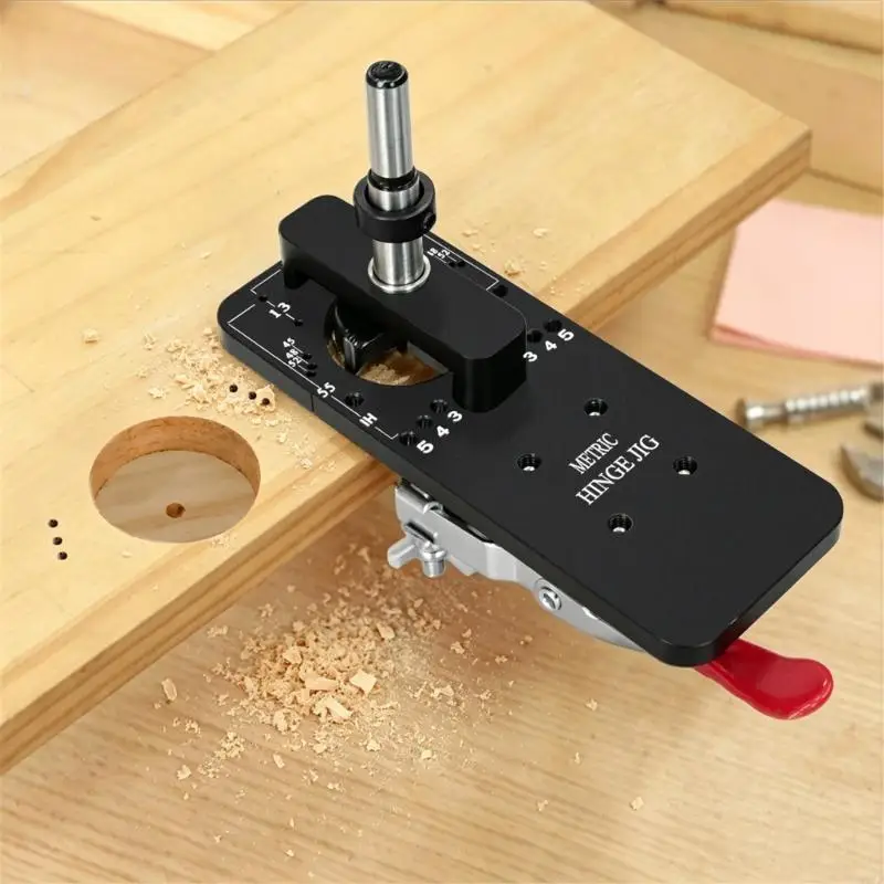 Cabinet Door Hinge Drilling Jig with Two Guide Openings and Levers-Operated Clamp for Positioning Concealed Hinge Holes M4YD