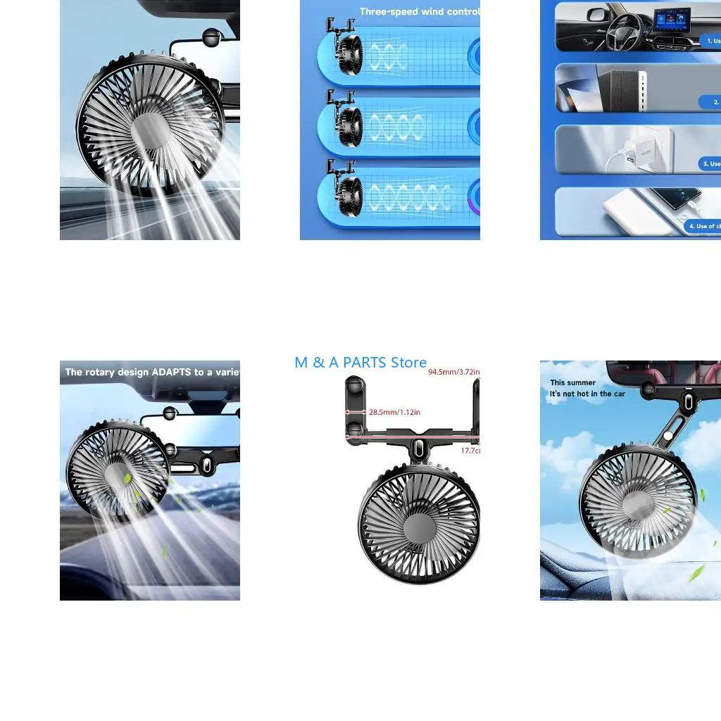 U1JF Universal Car Cooling Fan Auto Rearview Mirror Adjustable 360 Degrees 12/24V Fan