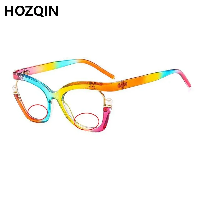 New Fashion Women Large Cat Eye Anti Blue Bifocal Myopia Glasses Ladies Pearl Design Shortsighted Spectacles Negative Diopters