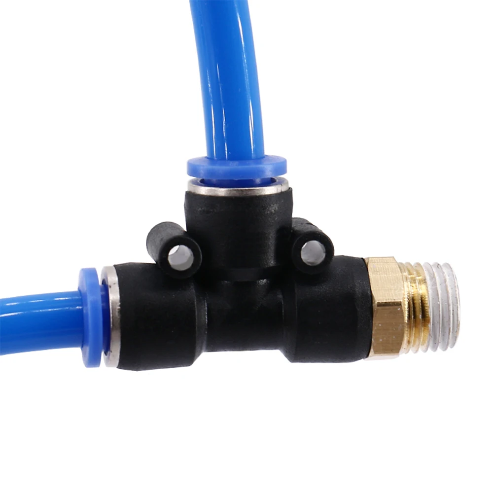 PD Blue Brass Pneumatic Quick Connector 1/8 1/4 3/8 1/2 BSPT External Thread Side Tee Connector PU Hose Air Pipe 4 6 8 10 12mm