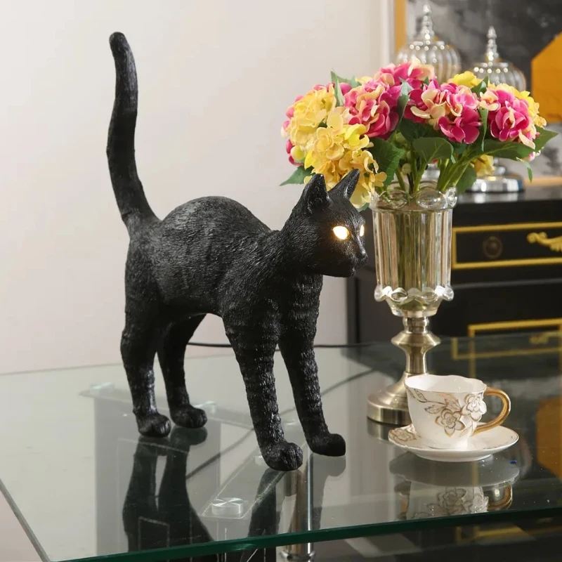 Nordic cat Table Lamp Resin animal table light for Bedroom Bedside office Dining Room hotel Designer black cat Desk Lamp