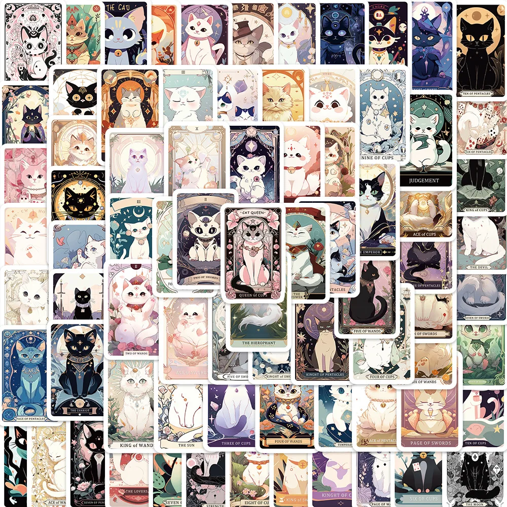 10/30/78Pcs Retro Tarot Cat Waterproof Graffiti Sticker Aesthetic Decorative Luggage Laptop Guitar Diary Scrapbook Kids Stickers