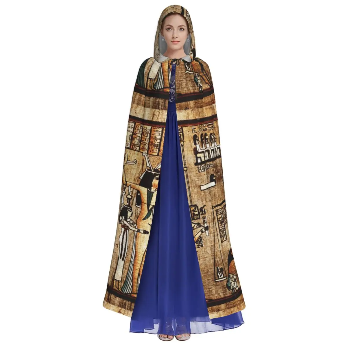 Hooded Cloak Unisex Cloak with Hood Ancient Egyptian Papyrus With Pharaoh Cloak Vampire Witch Cape Cosplay Costume - view 3