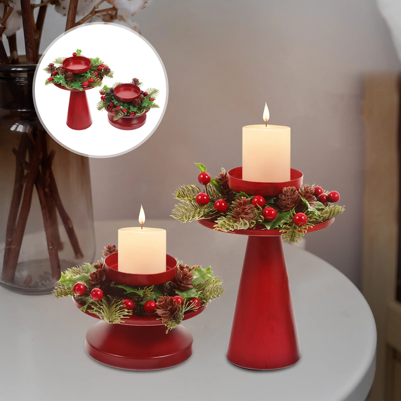 

2 Pcs Elegant Holder Tealight Decor Retro Candlestick Decorate Christmas Decoration Holders Fine Workmanship Wreath