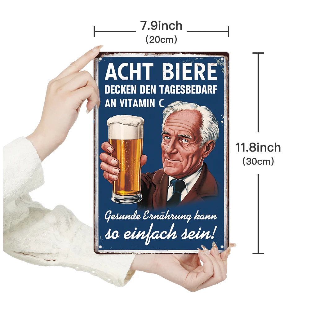 Putuo ديكور 1 قطعة علامة القصدير المعدنية الألمانية خمر ، 8Tach Biere Decken Den jourjesbedarf وفيتامين C ، ديكور الحائط لحانة البار ، هدية