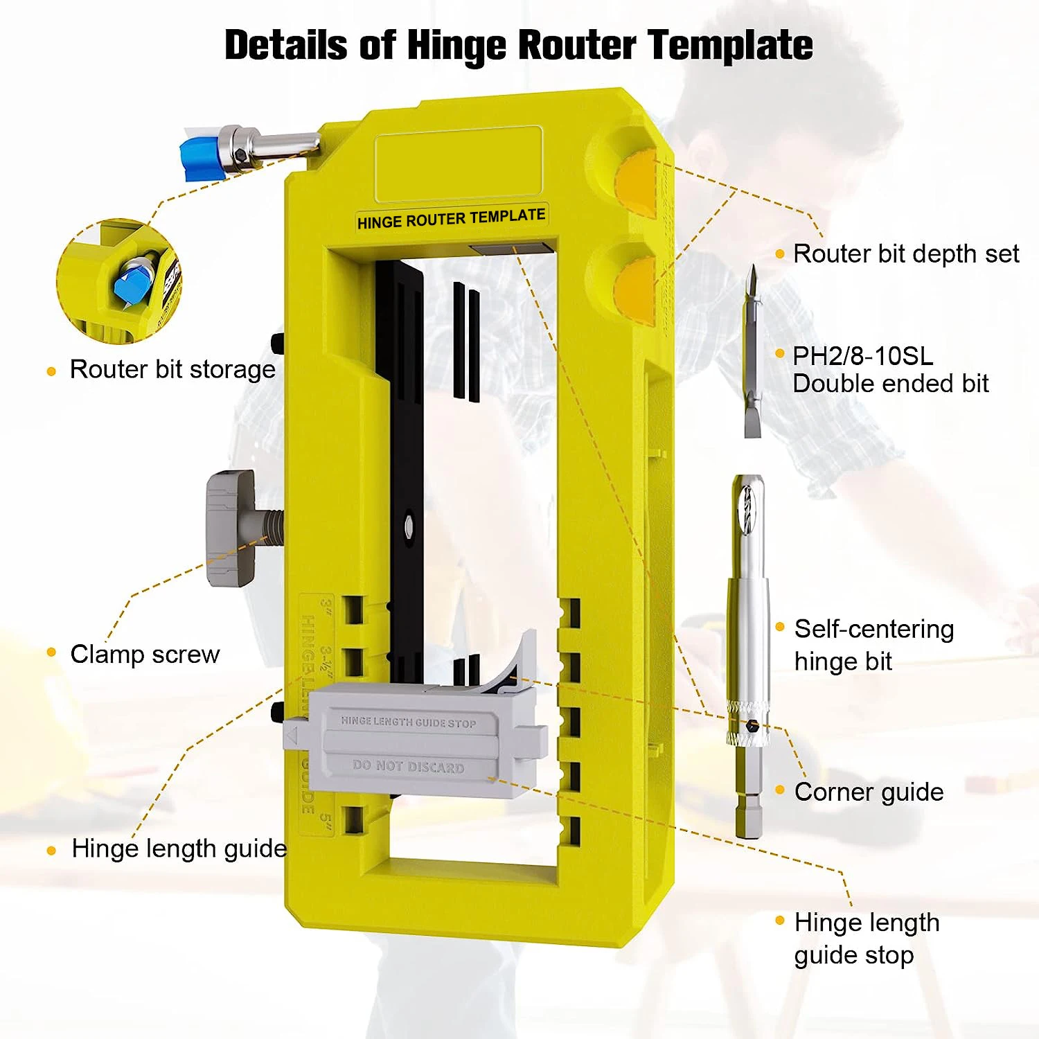 Kit de instalação de dobradiça Mortiser, porta dobradiça Jig, modelo roteador, 3 em-5 em