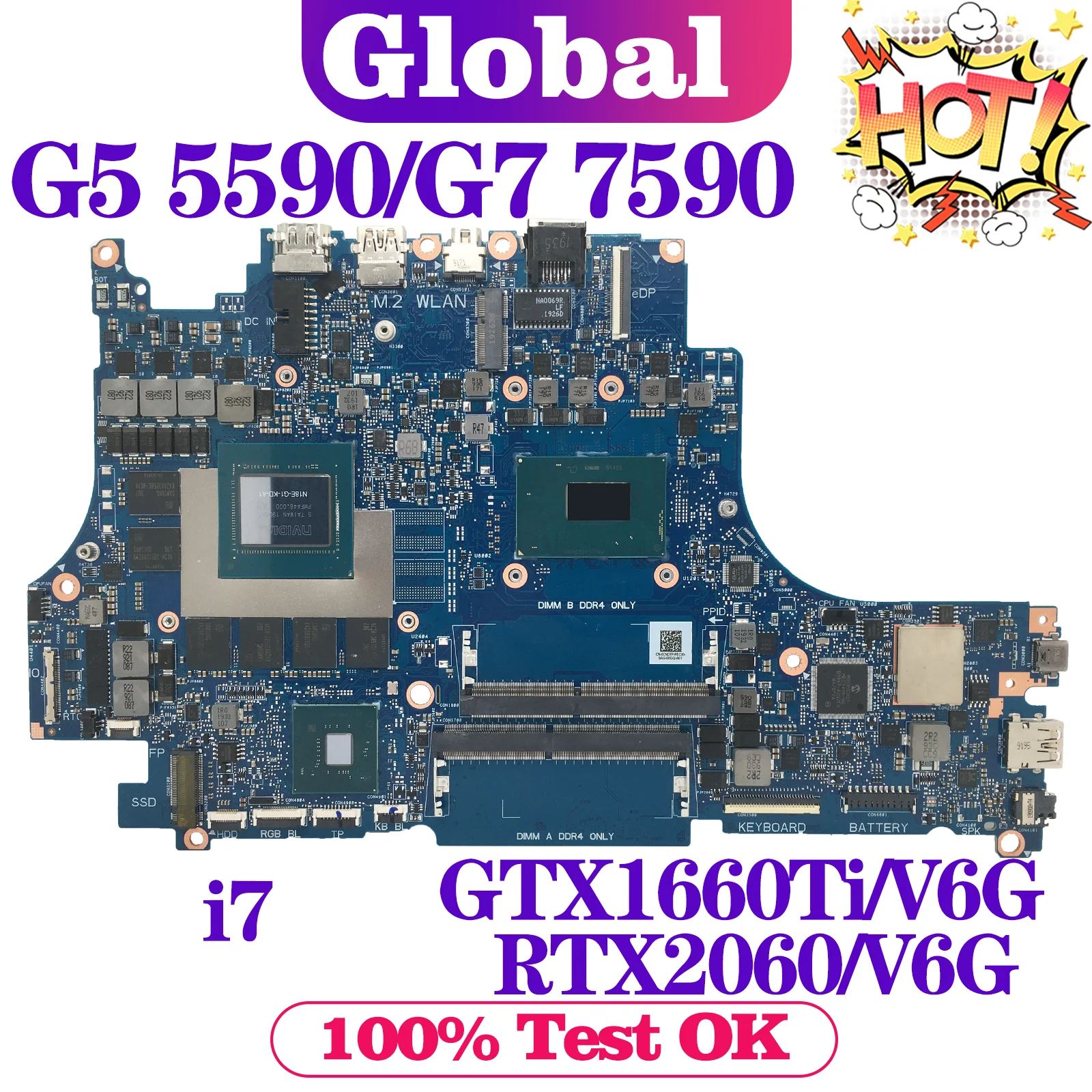 Kefu-motherboard Laptop para Dell Vulcan15 _ N18e g5 5590 g7 7590 I7-9750h Gtx1660ti Rtx2060-v6g Rtx2070 V8g Mainboard