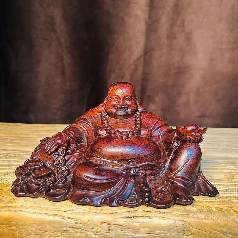 Ebony wood carved Maitreya Buddha ornament, solid wood car decoration, large-bellied Maitreya reclining Buddha craft, wholesale
