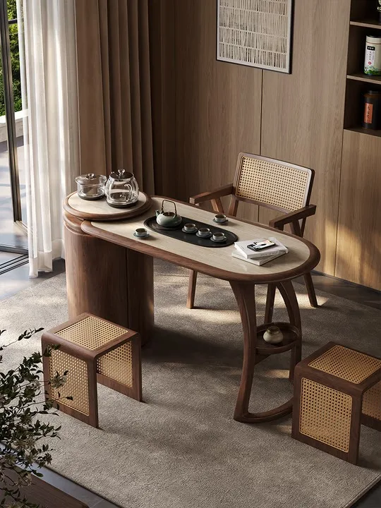 

Italian light luxury balcony household small apartment new Chinese rock slab kung fu tea table