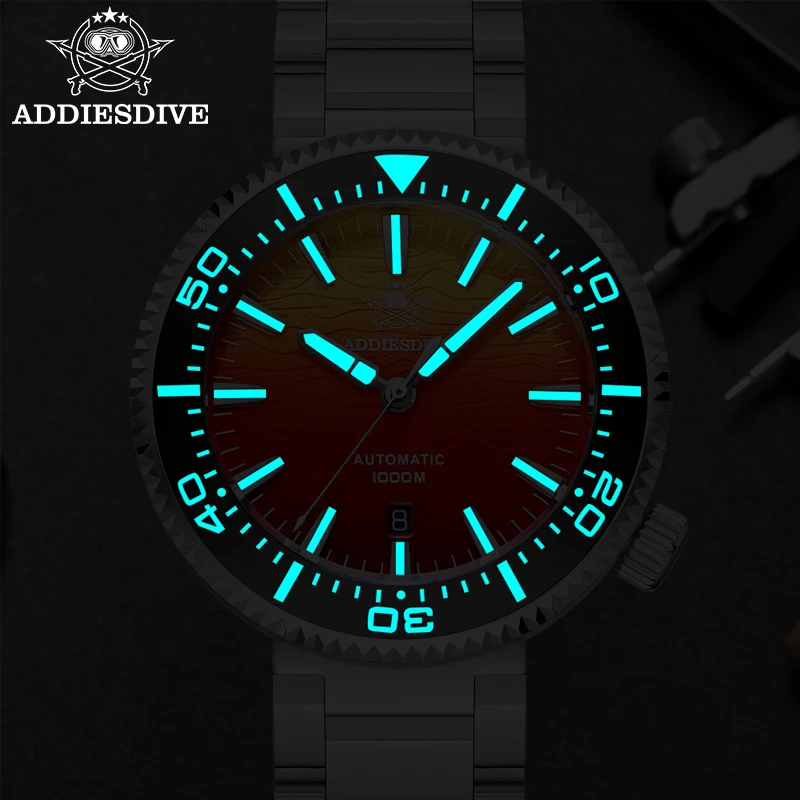 ADDIESDIVE 2025 New Diving Watch Sapphire 1000M Waterproof Mechanical Watches 46mm Fire Cloud Dial BGW9 Luminous Luxury Watch ﻿