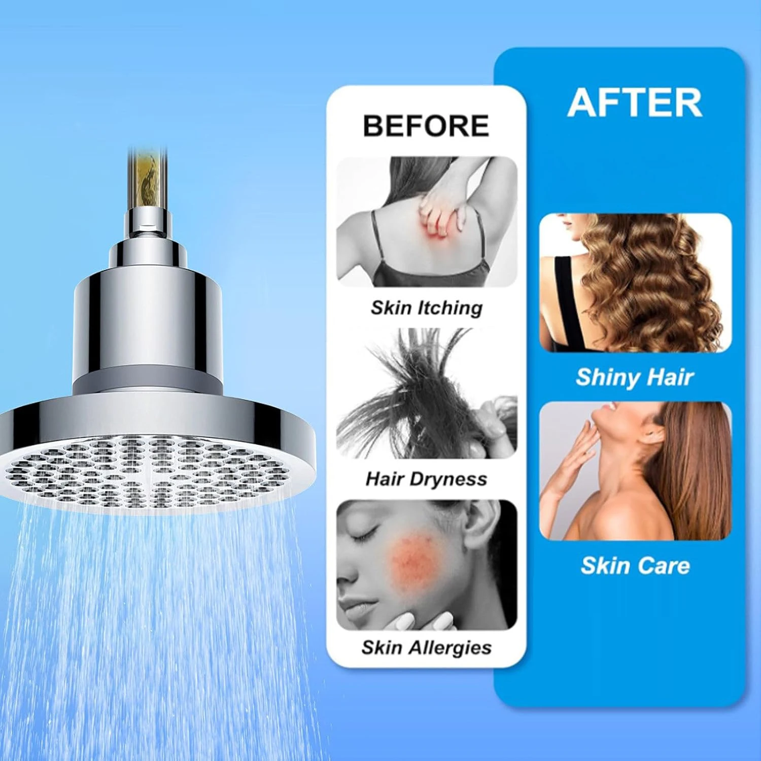 Overhead Shower Head with 10 Stages Filtration High Pressure Rainfall Shower head With Silicone Nozzle Bathroom Accessories