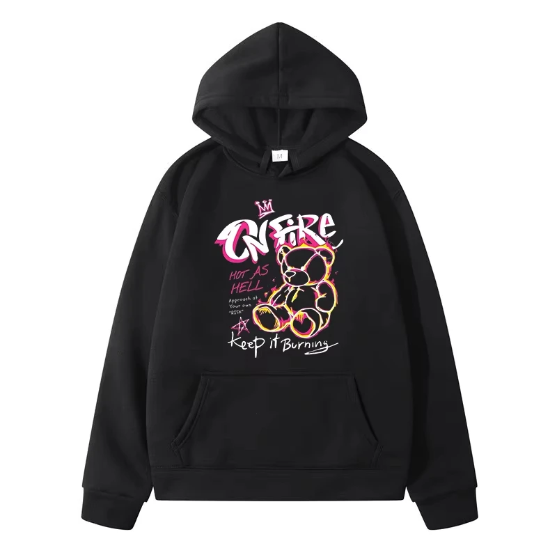 

Graffiti Style Teddy Bear Pattern Man Hoodie Men Y2k Autumn Pure Cotton Clothing Fashion Sweatshirt New in Hoodies & Sweatshirts