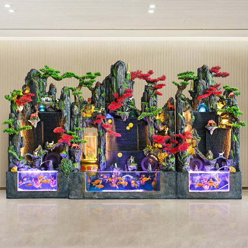 rockery fountain water curtain wall, living room floor fish tank, office entrance screen decoration ornament